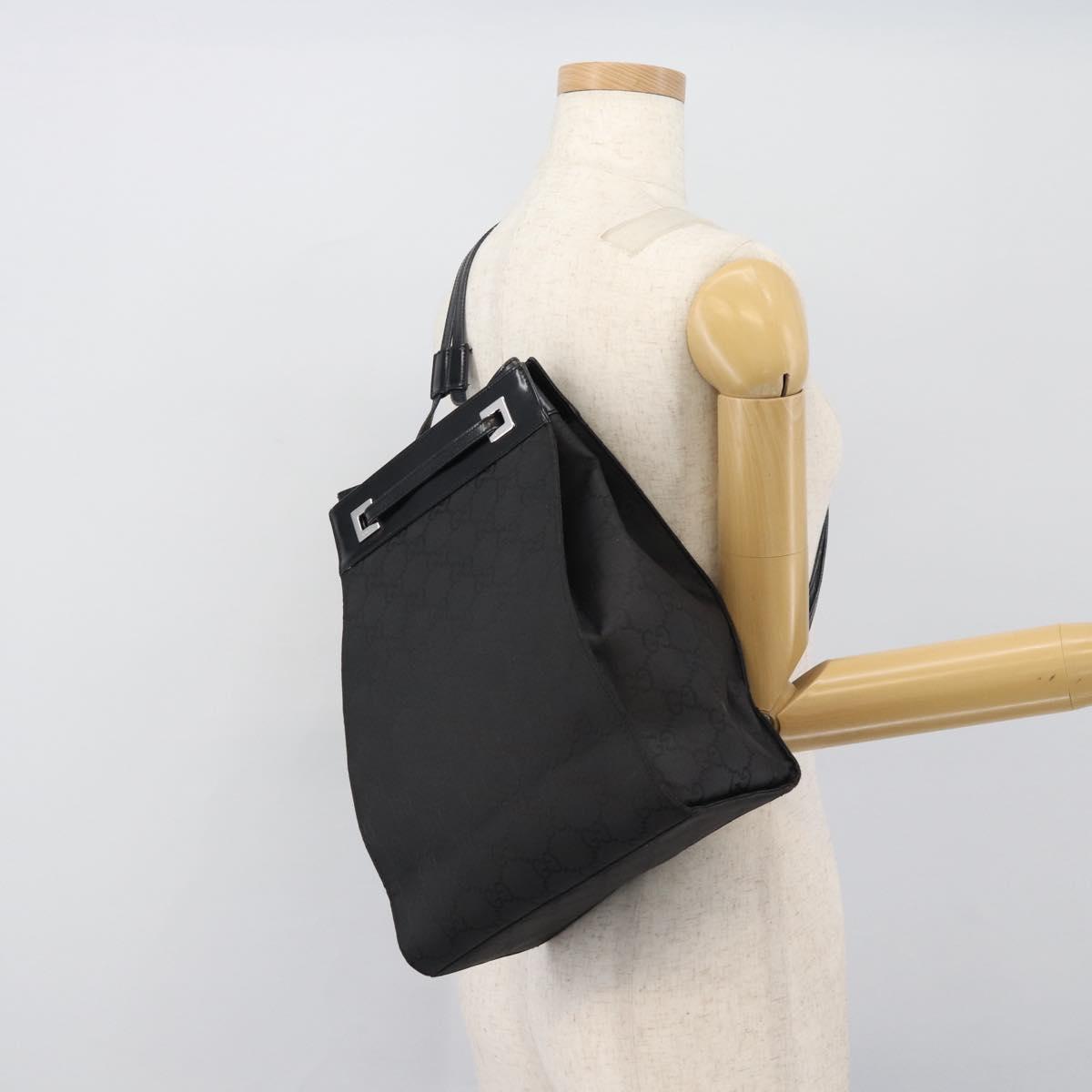 GUCCI GG Canvas Shoulder Bag Nylon Black Silver Auth ep15554