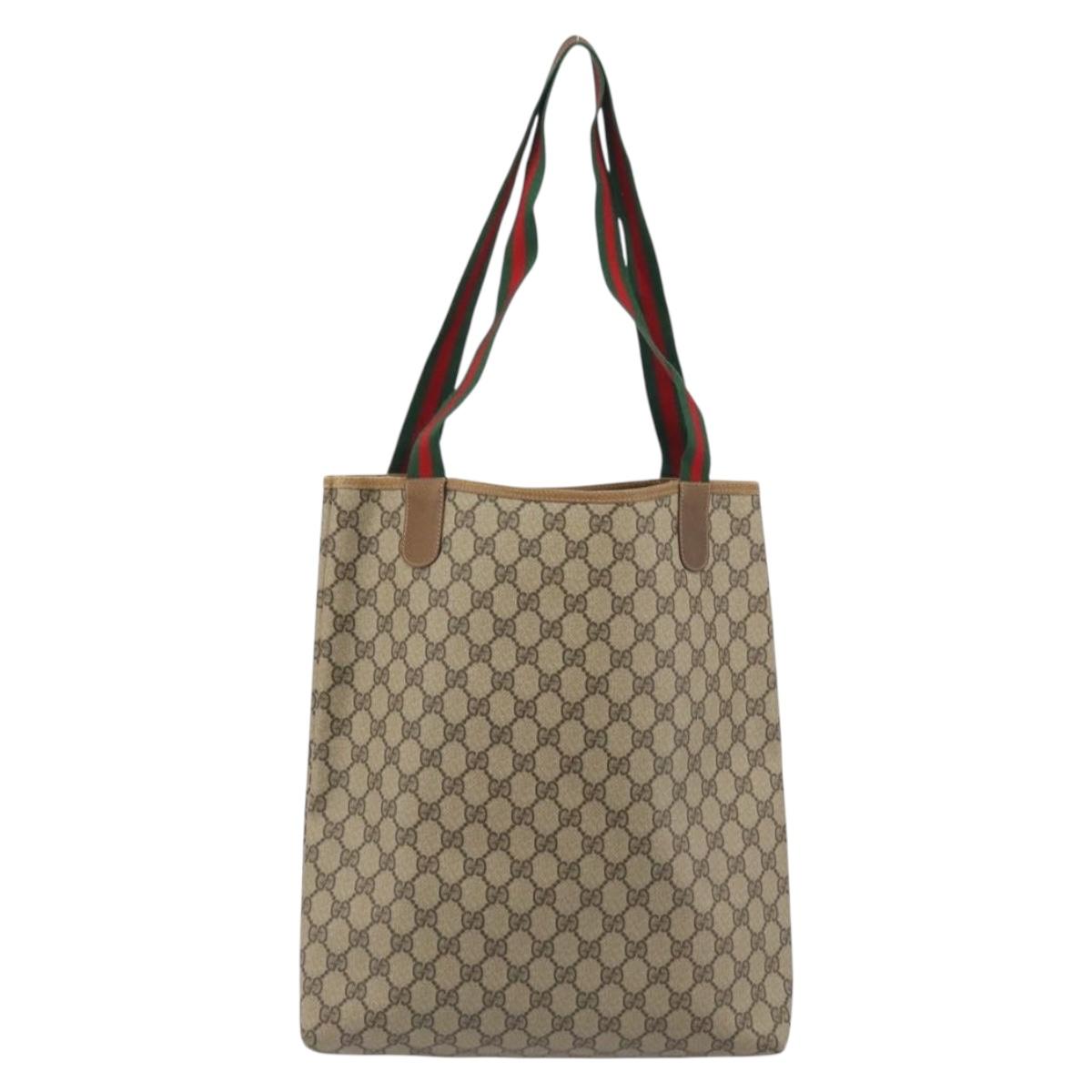 GUCCI GG Supreme Web Sherry Line Tote Bag PVC Beige 89 02 003 Auth ep15556