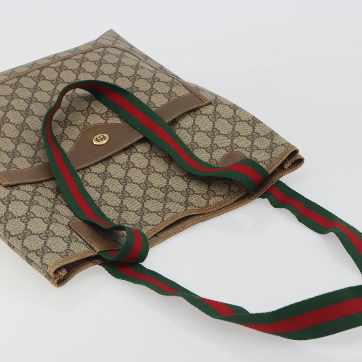 GUCCI GG Supreme Web Sherry Line Tote Bag PVC Beige 89 02 003 Auth ep15556