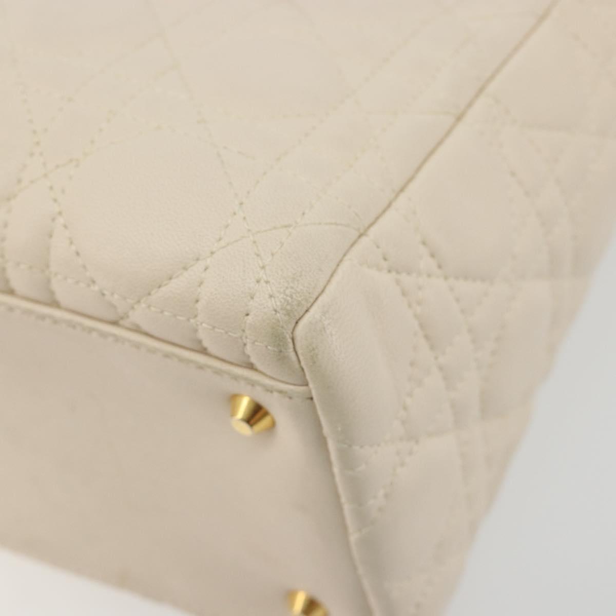 Christian Dior Lady Dior Canage Hand Bag Lamb Skin 2way White Gold Auth ep15557A