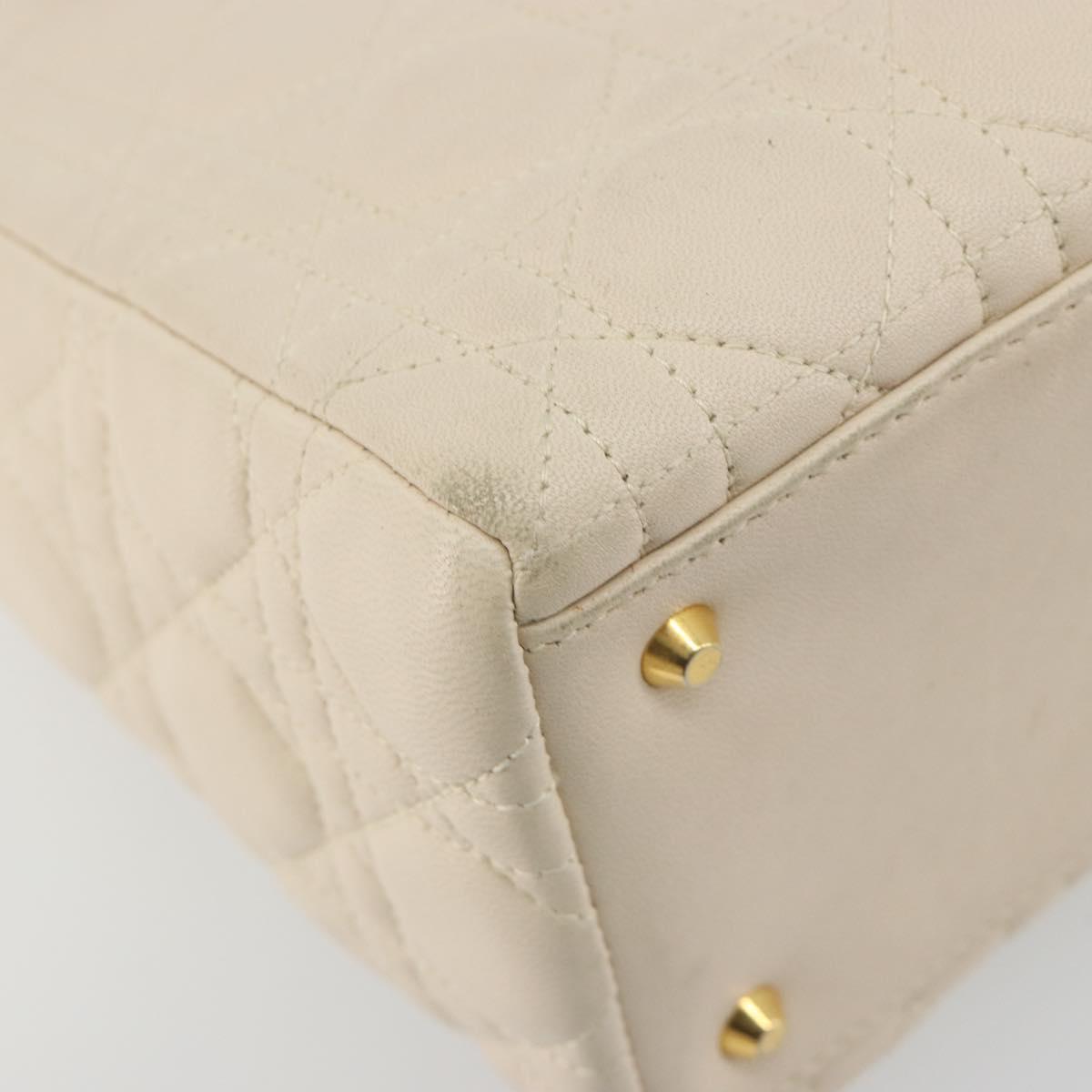 Christian Dior Lady Dior Canage Hand Bag Lamb Skin 2way White Gold Auth ep15557A