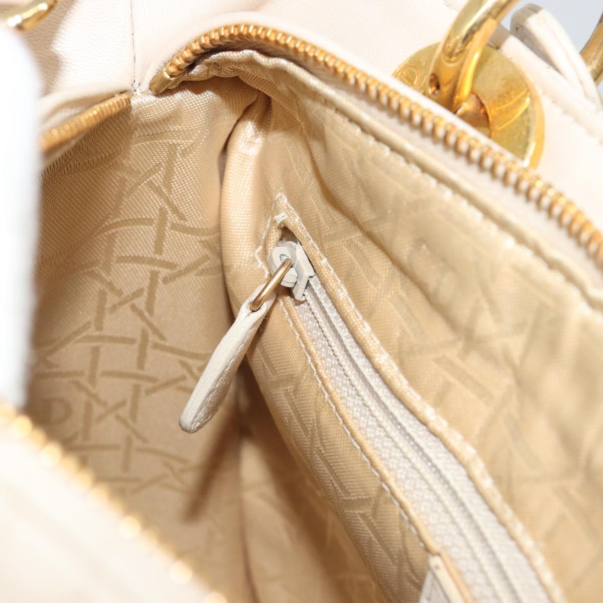 Christian Dior Lady Dior Canage Hand Bag Lamb Skin 2way White Gold Auth ep15557A