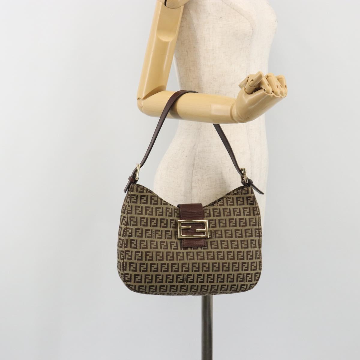 FENDI Zucchino Canvas Hand Bag Beige Gold Auth ep15560