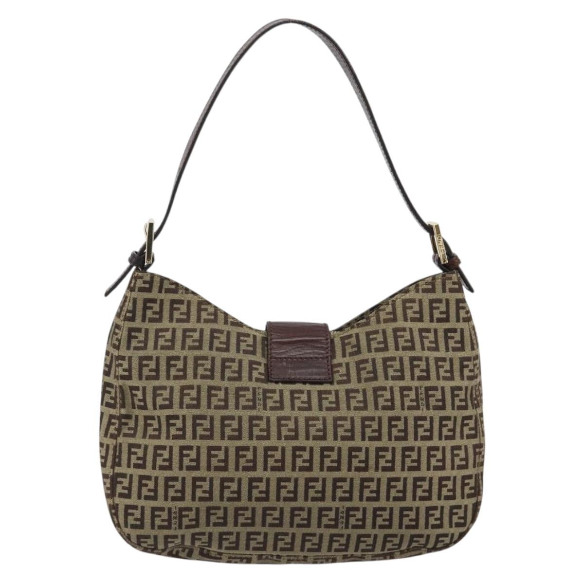 FENDI Zucchino Canvas Hand Bag Beige Gold Auth ep15560