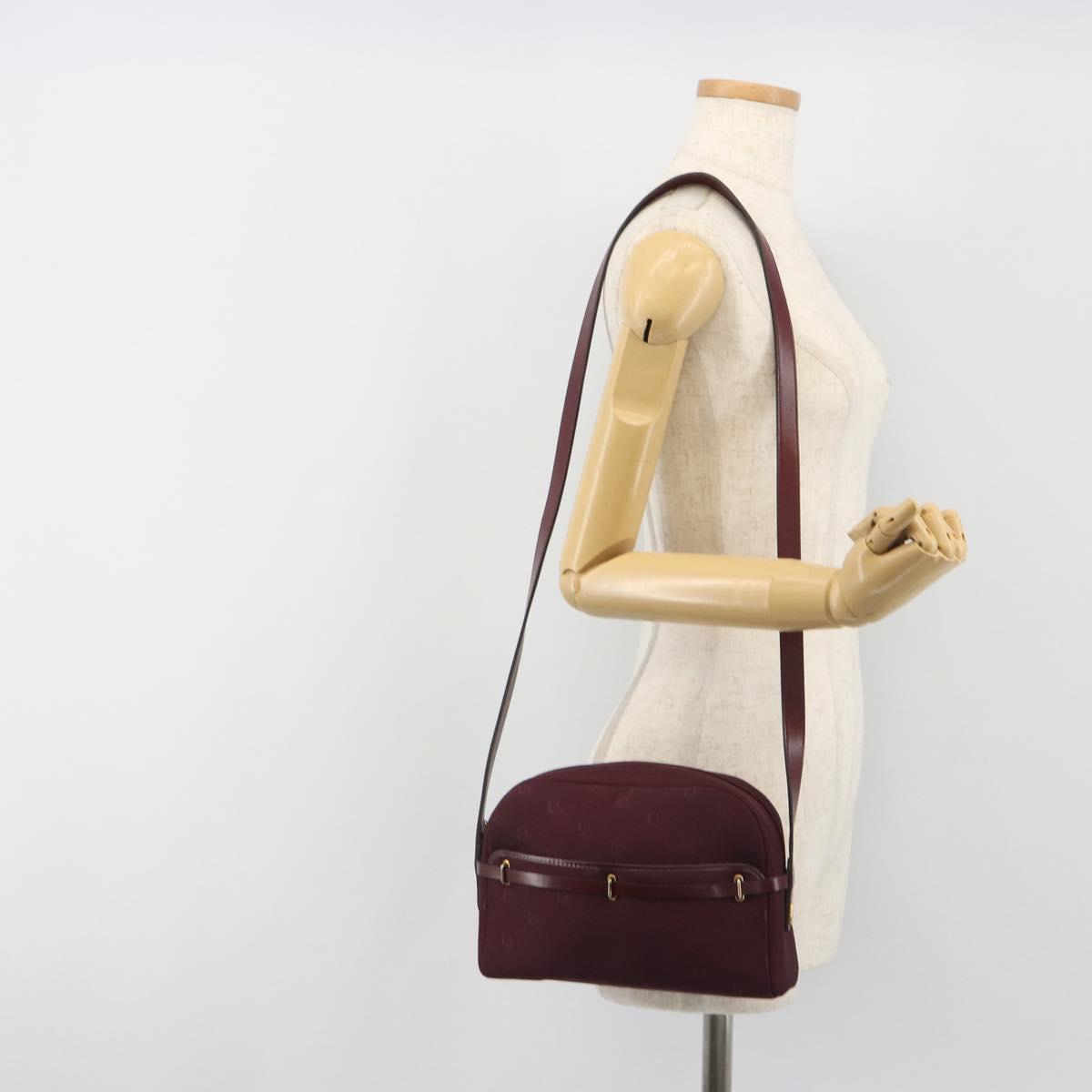 Christian Dior Honeycomb Canvas Shoulder Bag Bordeaux Gold Auth ep15565