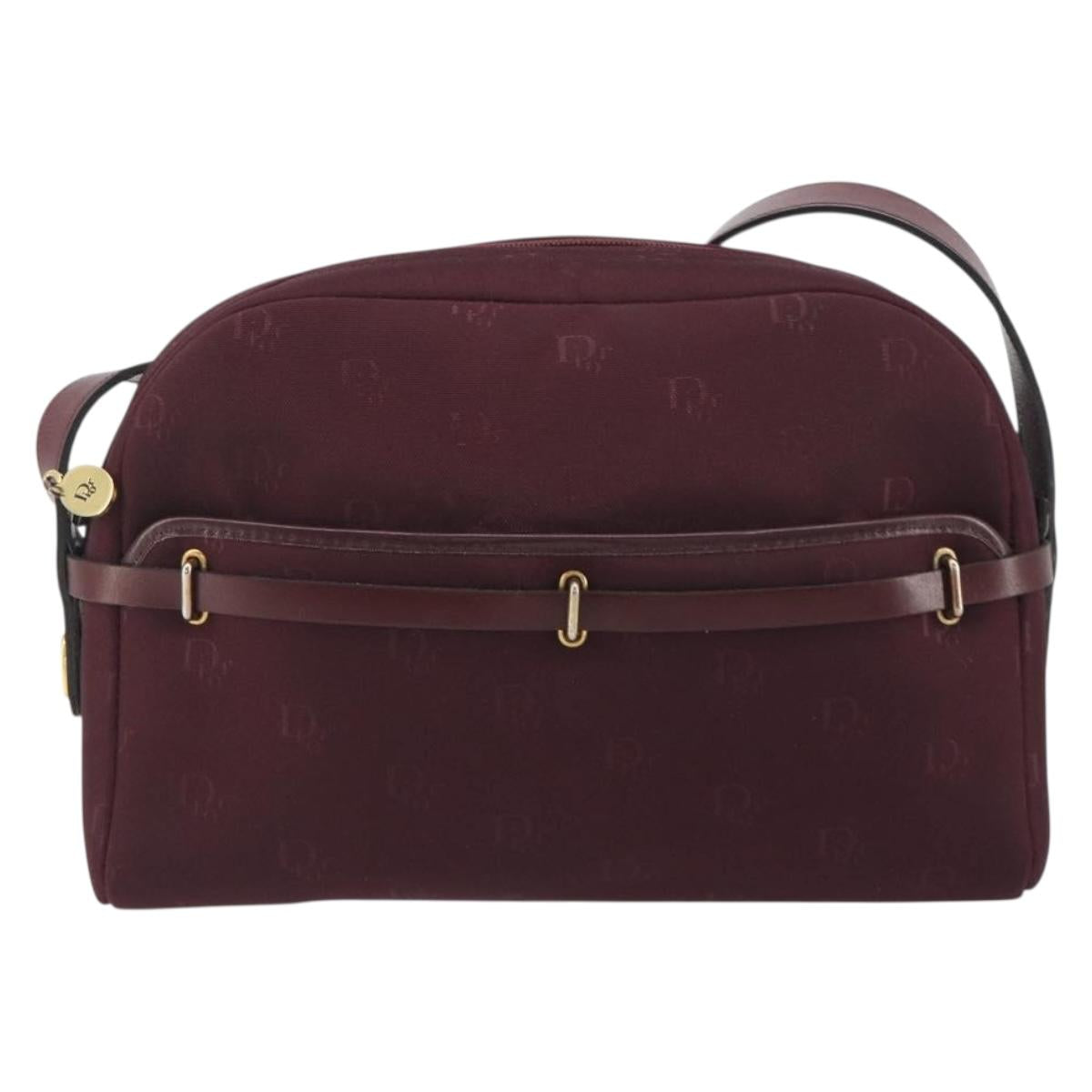 Christian Dior Honeycomb Canvas Shoulder Bag Bordeaux Gold Auth ep15565