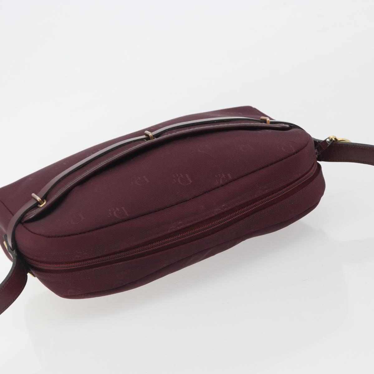 Christian Dior Honeycomb Canvas Shoulder Bag Bordeaux Gold Auth ep15565