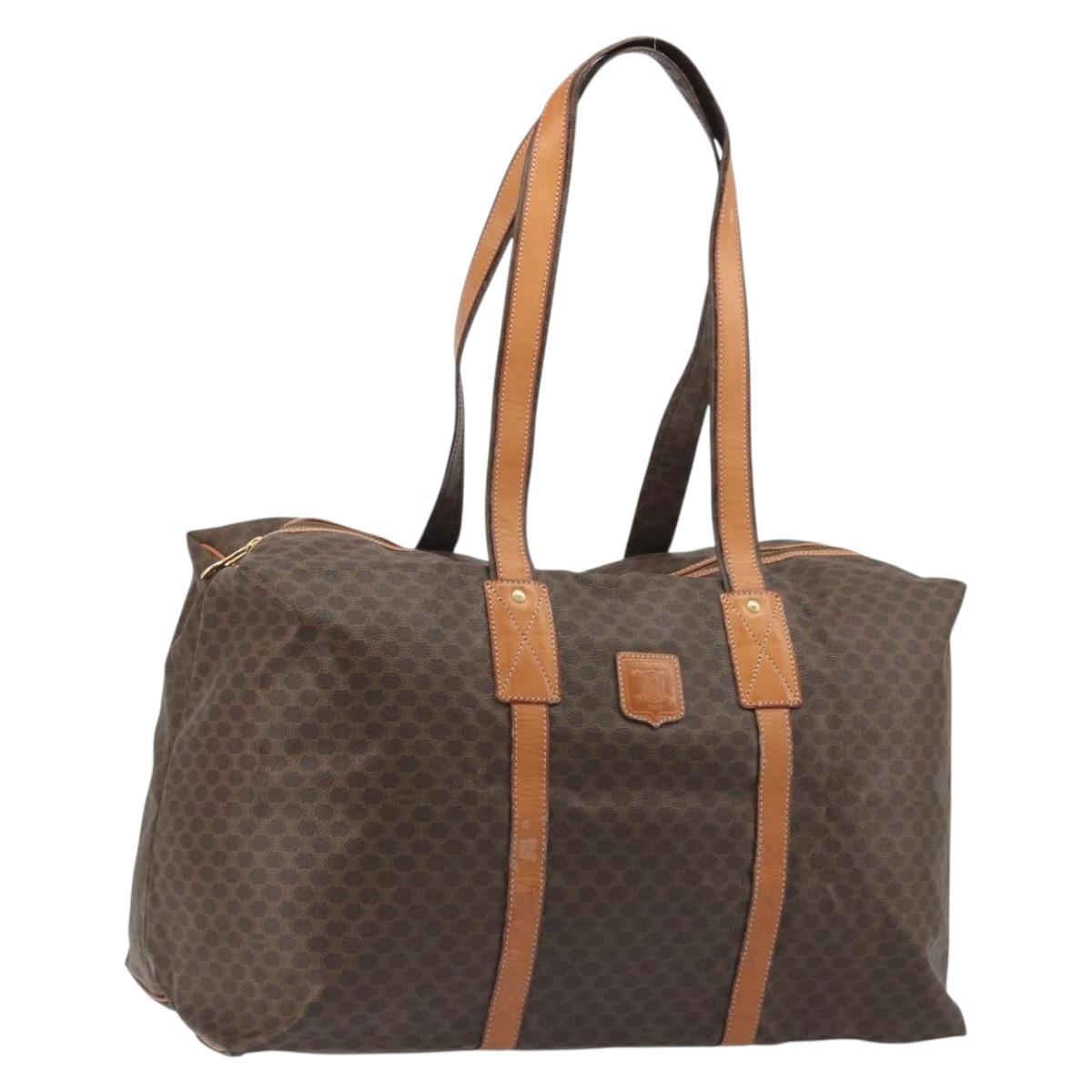 CELINE Macadam Canvas Tote Bag PVC Leather Brown Gold Auth ep15567