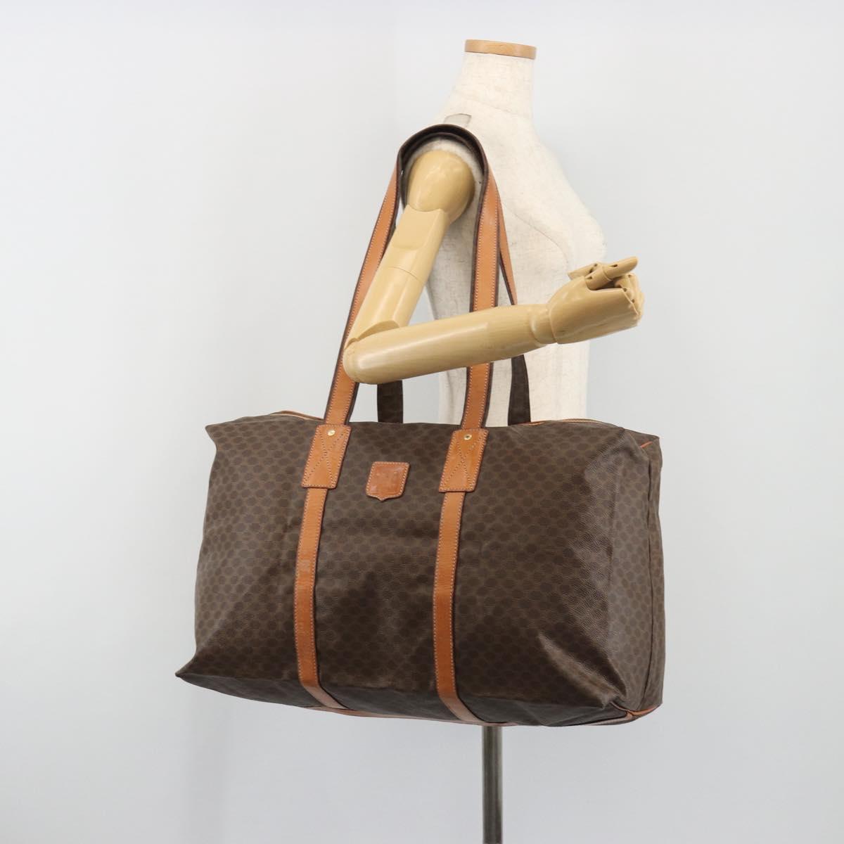 CELINE Macadam Canvas Tote Bag PVC Leather Brown Gold Auth ep15567