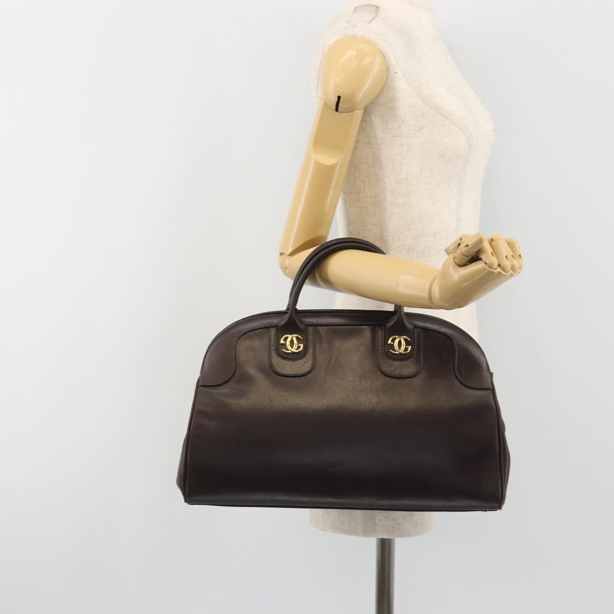 GUCCI Hand Bag Leather Brown Gold Auth ep15568