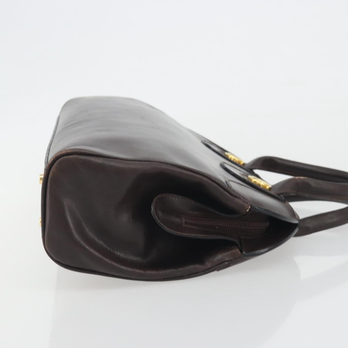 GUCCI Hand Bag Leather Brown Gold Auth ep15568