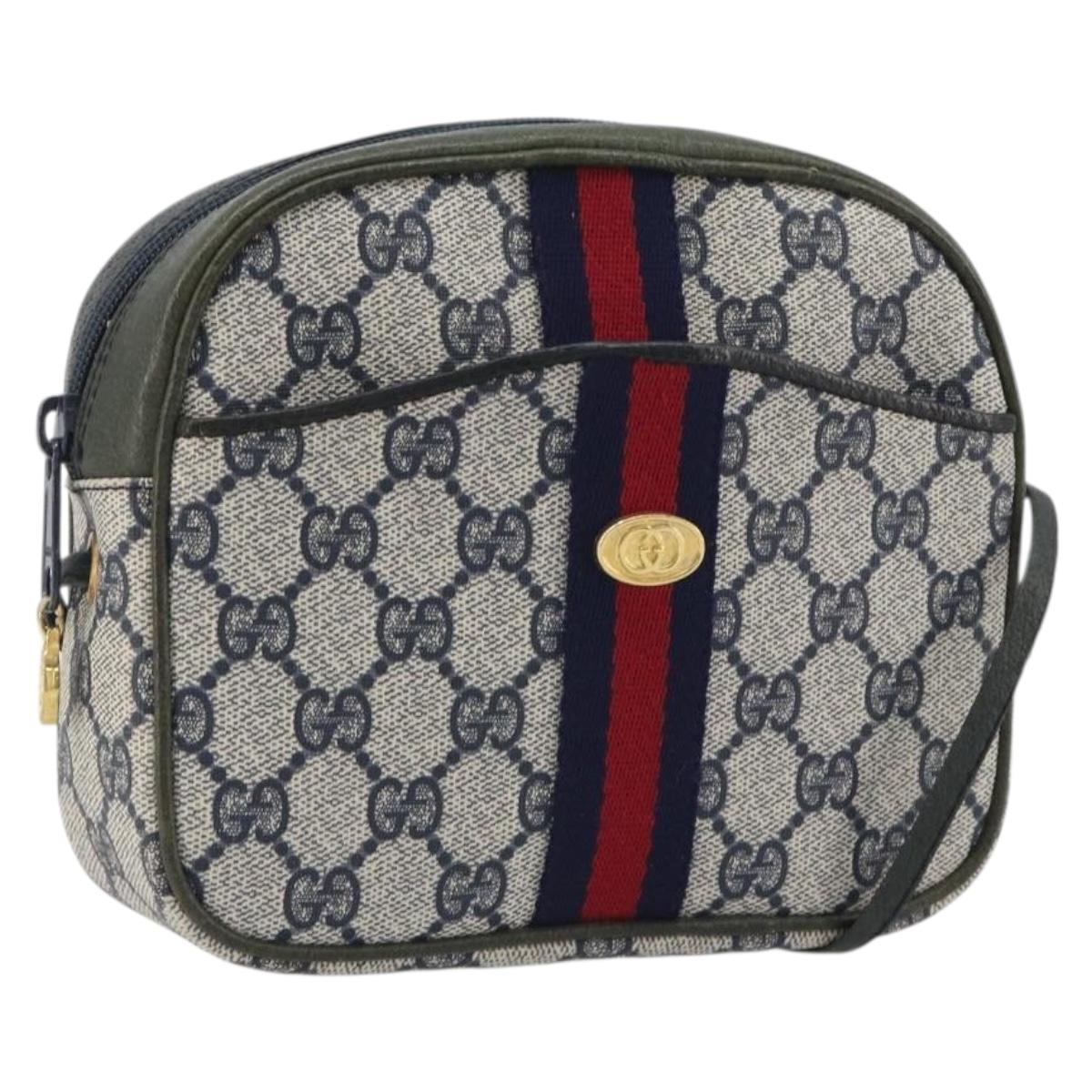 GUCCI Sherry Line GG Supreme Shoulder Bag PVC Navy Gold Auth ep15570A