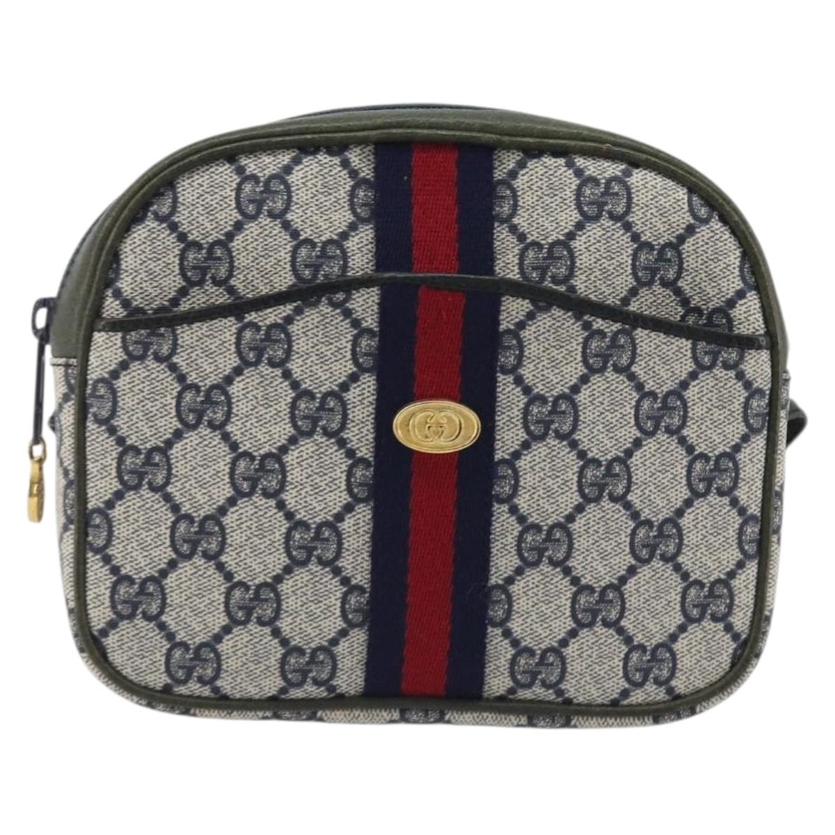 GUCCI Sherry Line GG Supreme Shoulder Bag PVC Navy Gold Auth ep15570A