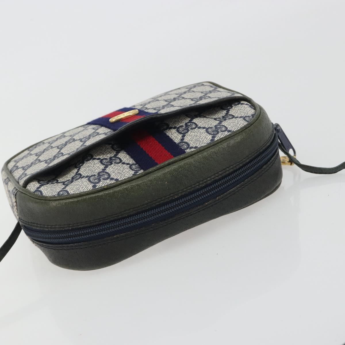 GUCCI Sherry Line GG Supreme Shoulder Bag PVC Navy Gold Auth ep15570A
