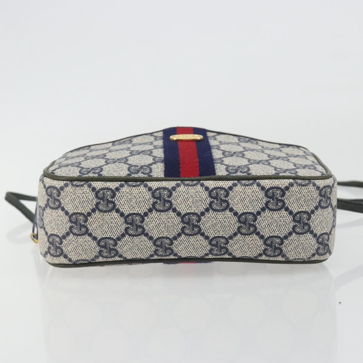 GUCCI Sherry Line GG Supreme Shoulder Bag PVC Navy Gold Auth ep15570A