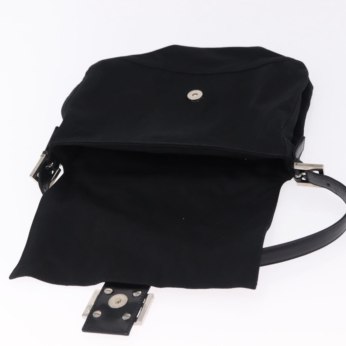 FENDI Mamma Baguette Shoulder Bag Cotton jersey Black Silver Auth ep15575