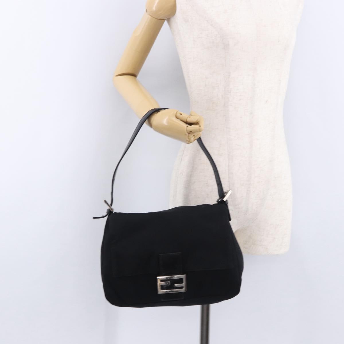 FENDI Mamma Baguette Shoulder Bag Cotton jersey Black Silver Auth ep15575