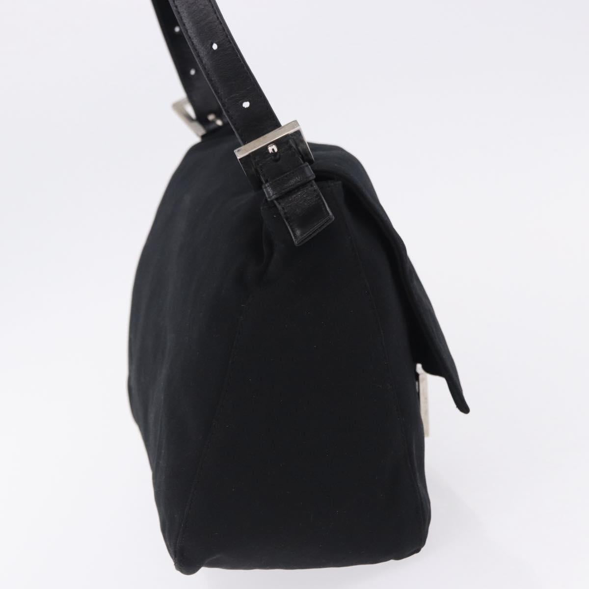 FENDI Mamma Baguette Shoulder Bag Cotton jersey Black Silver Auth ep15575