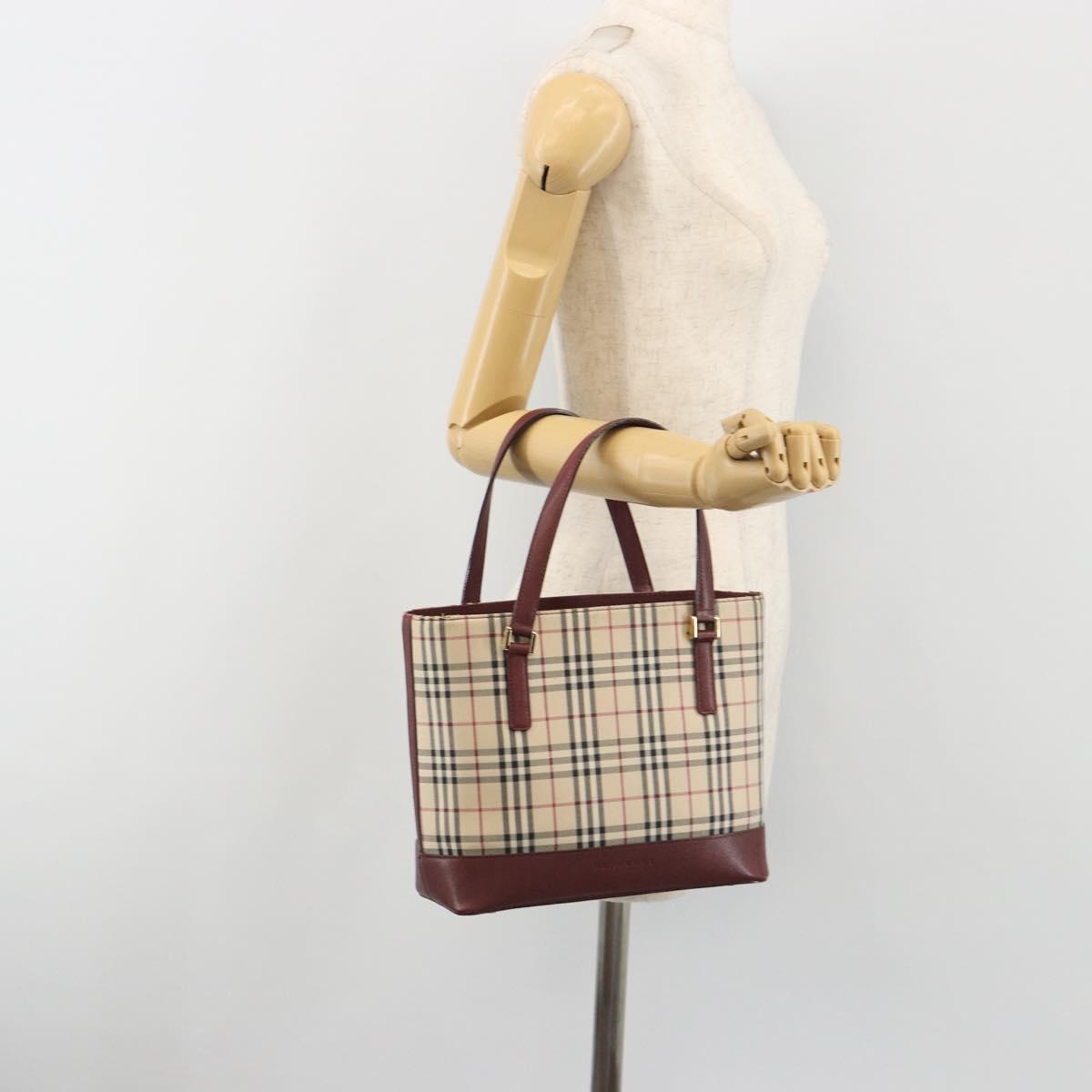 BURBERRY Nova Check Hand Bag Canvas Beige Gold Auth ep15581