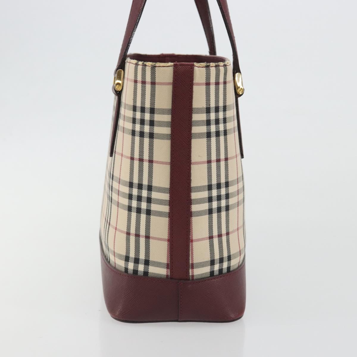 BURBERRY Nova Check Hand Bag Canvas Beige Gold Auth ep15581