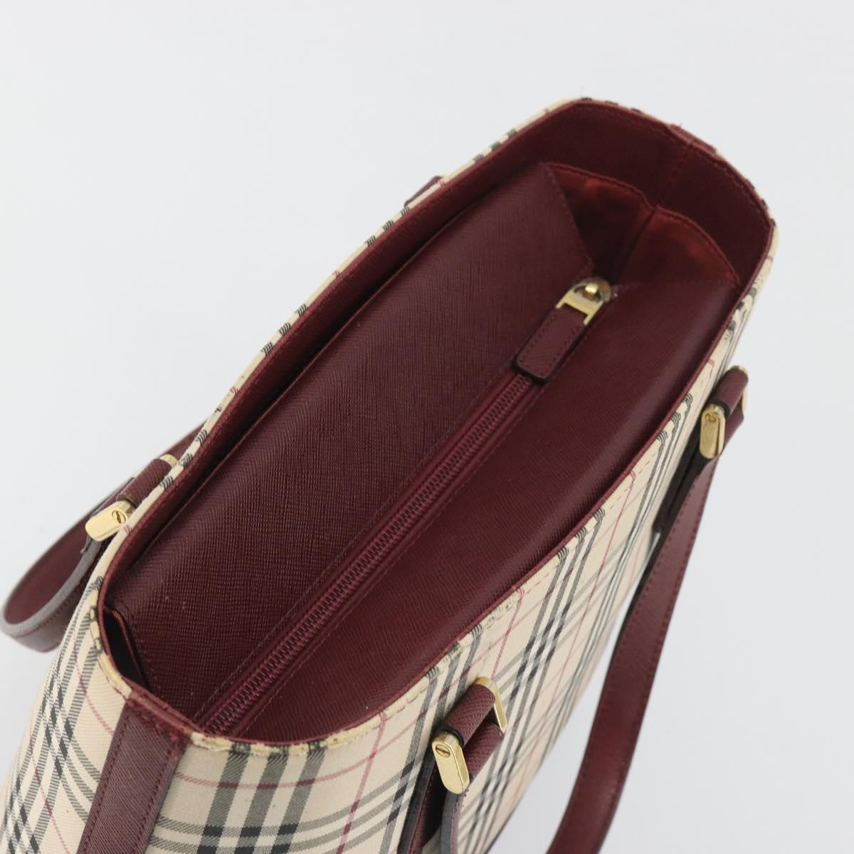 BURBERRY Nova Check Hand Bag Canvas Beige Gold Auth ep15581