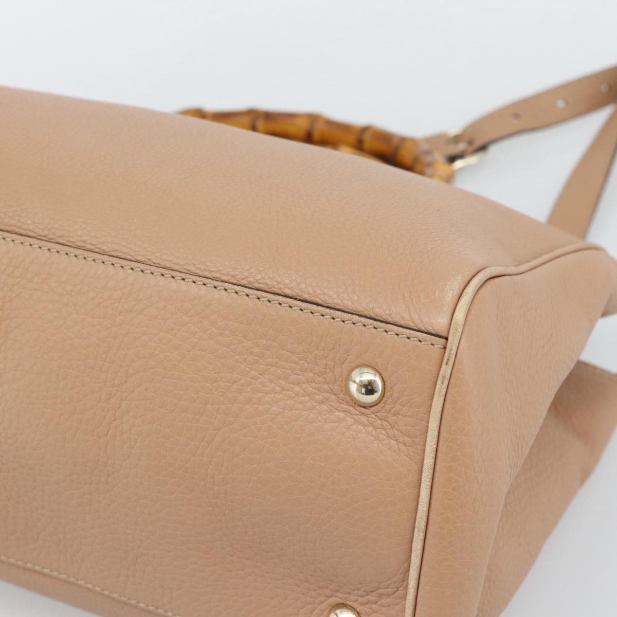 GUCCI Bamboo Hand Bag Leather 2way Beige Gold 323660 Auth ep15582A