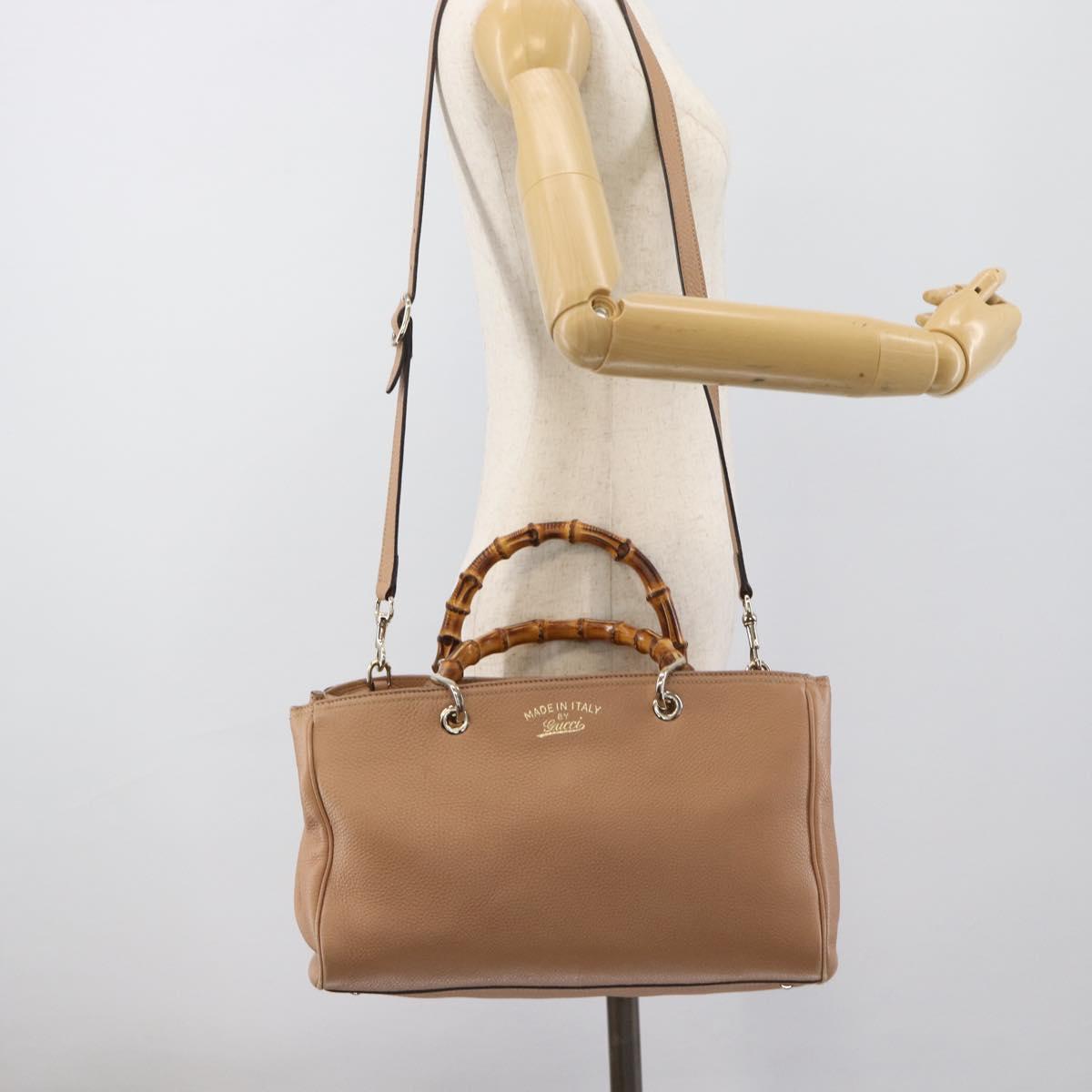 GUCCI Bamboo Hand Bag Leather 2way Beige Gold 323660 Auth ep15582A