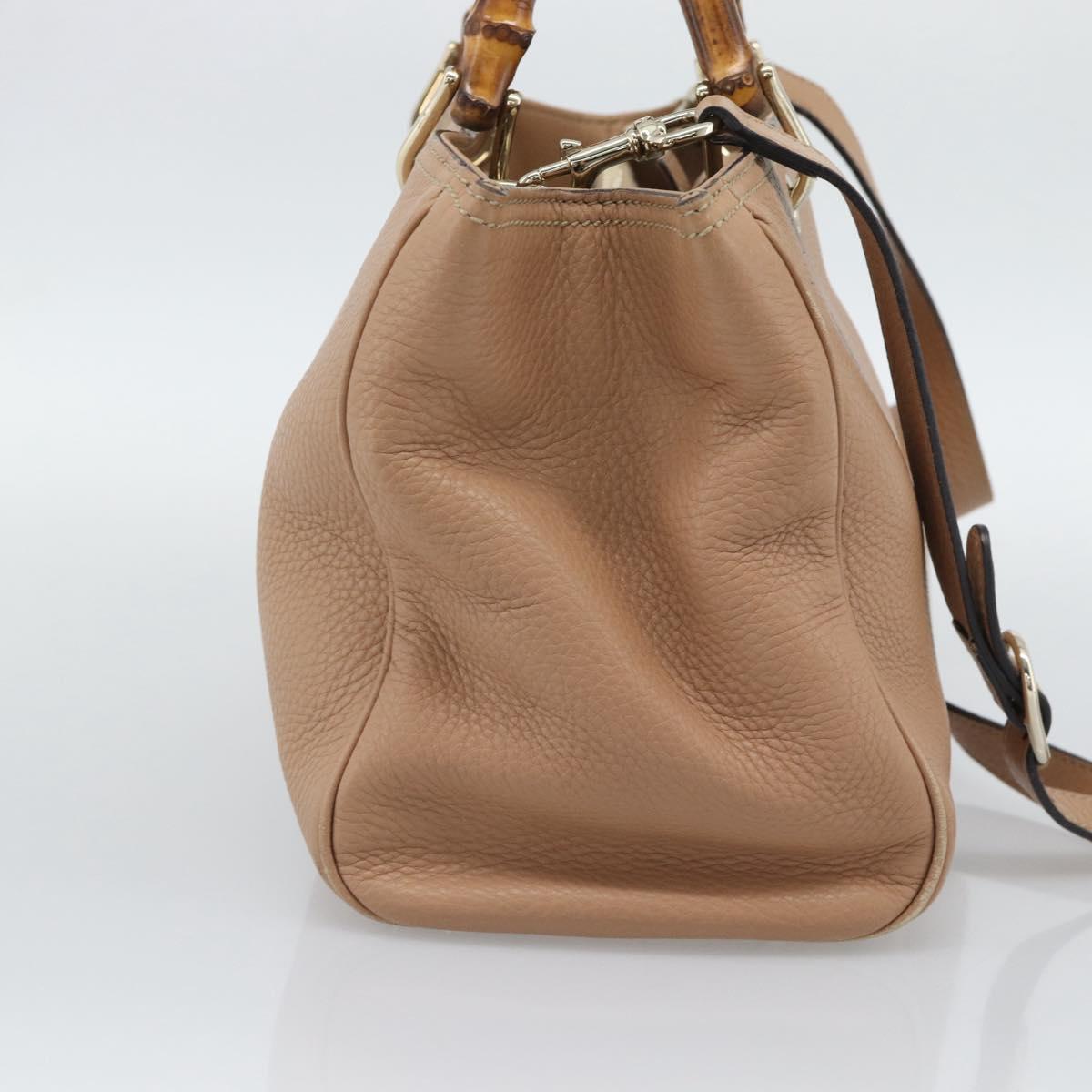 GUCCI Bamboo Hand Bag Leather 2way Beige Gold 323660 Auth ep15582A
