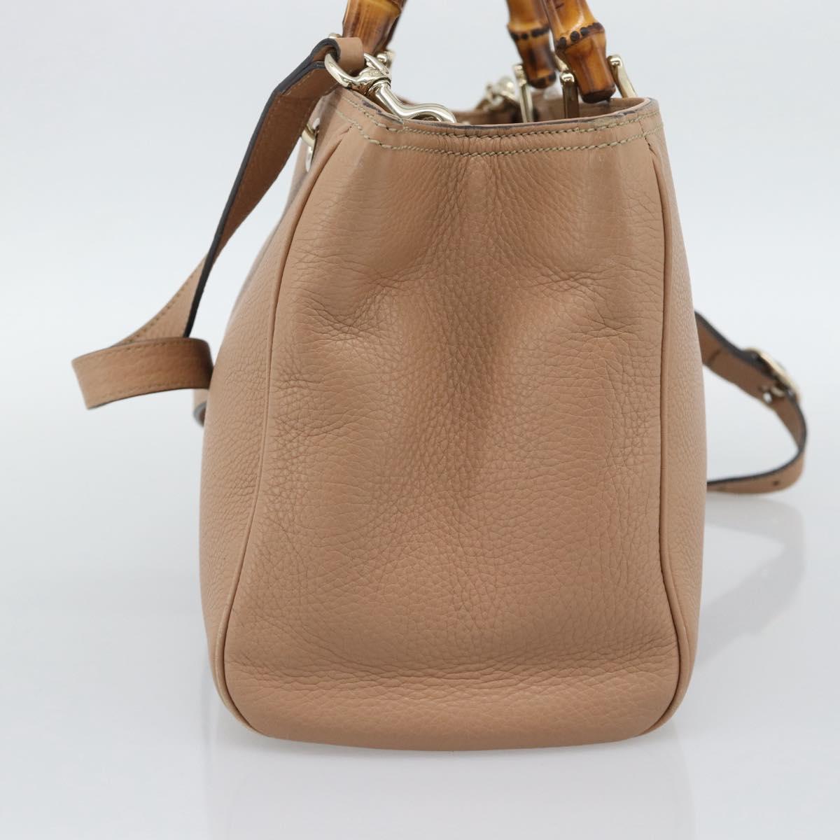 GUCCI Bamboo Hand Bag Leather 2way Beige Gold 323660 Auth ep15582A