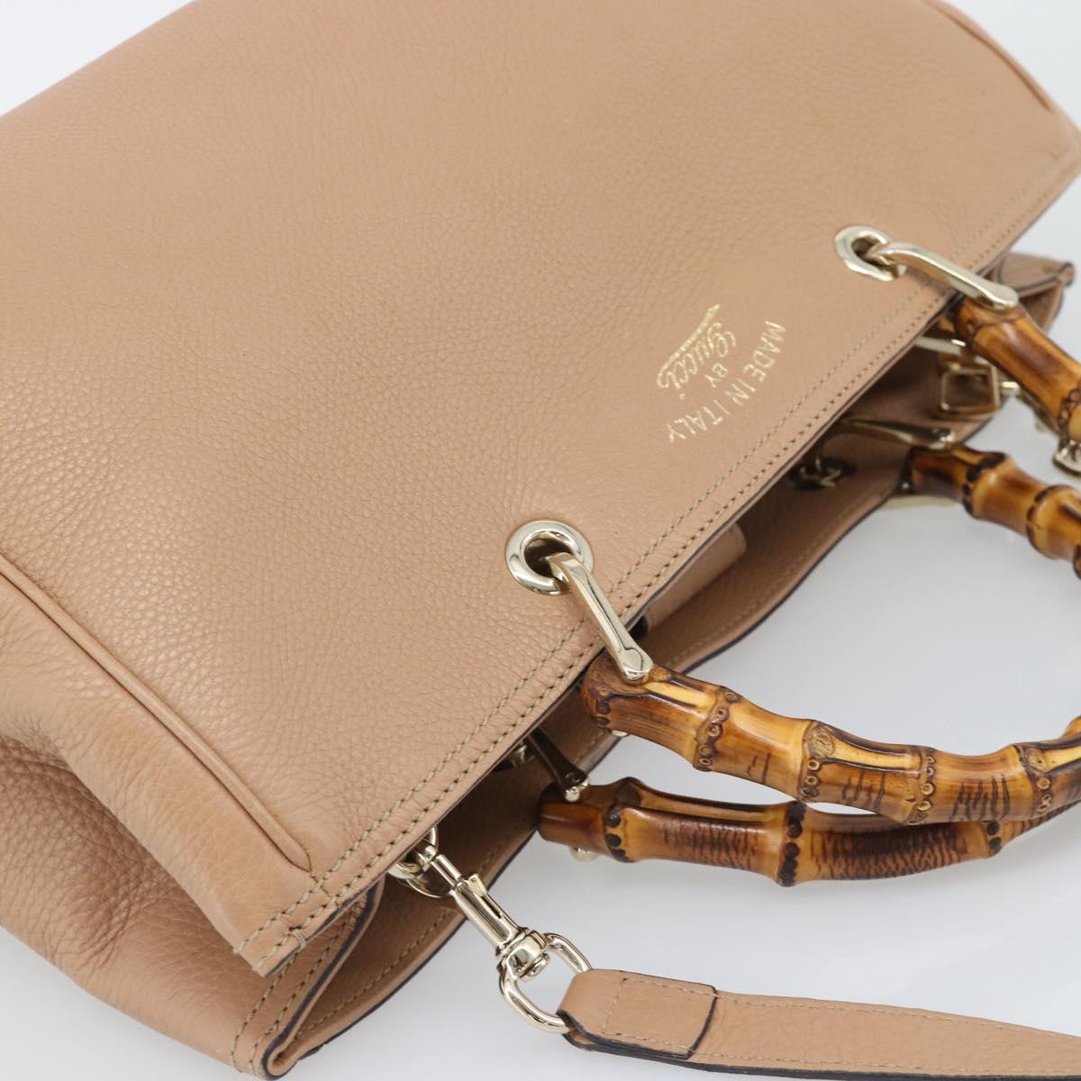 GUCCI Bamboo Hand Bag Leather 2way Beige Gold 323660 Auth ep15582A