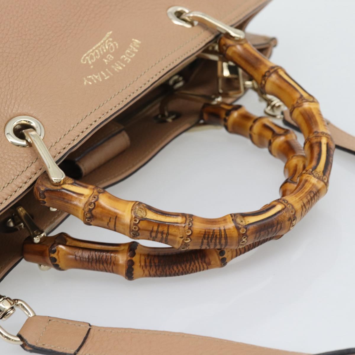 GUCCI Bamboo Hand Bag Leather 2way Beige Gold 323660 Auth ep15582A