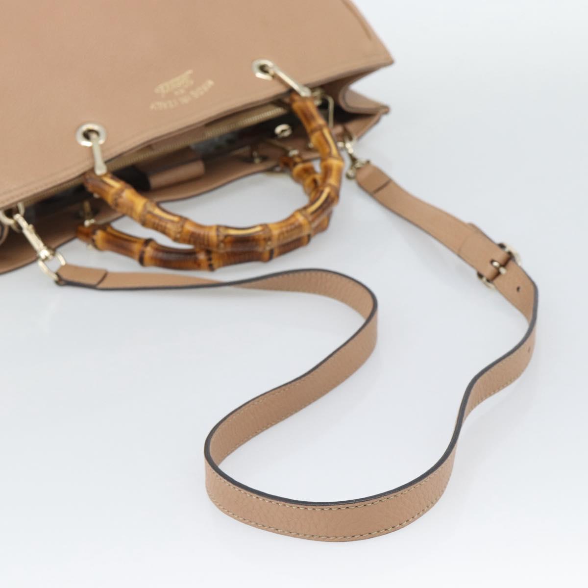 GUCCI Bamboo Hand Bag Leather 2way Beige Gold 323660 Auth ep15582A