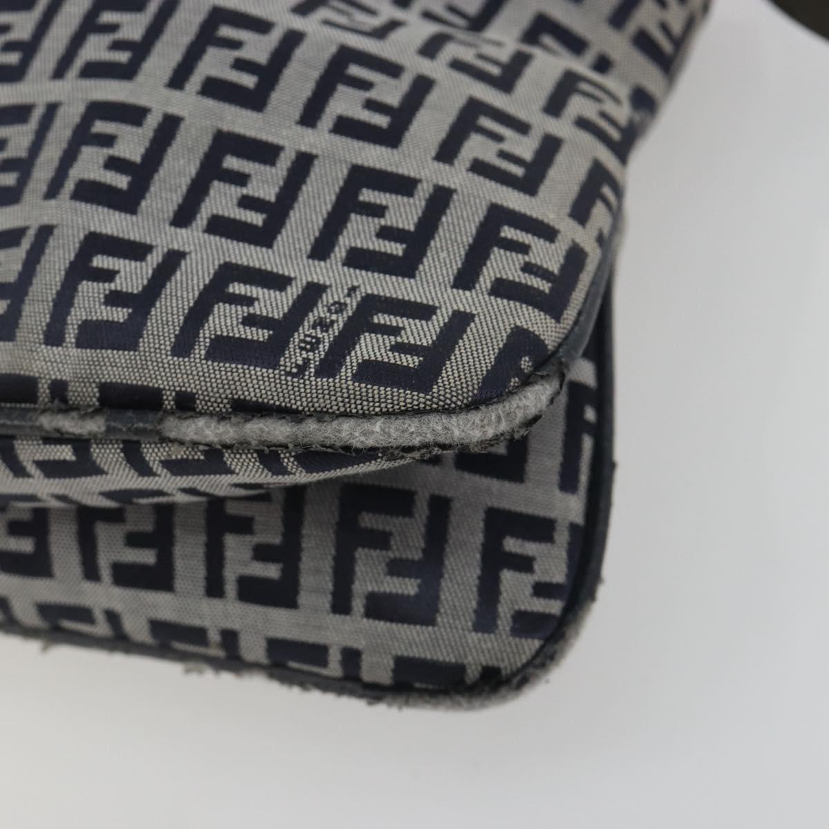FENDI Zucchino Canvas Mamma Baguette Shoulder Bag Navy Silver Auth ep15583