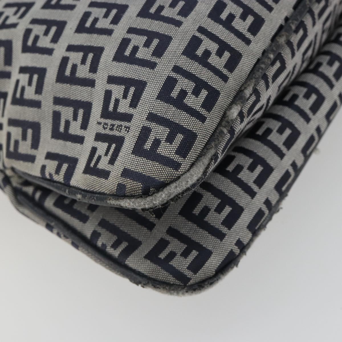 FENDI Zucchino Canvas Mamma Baguette Shoulder Bag Navy Silver Auth ep15583
