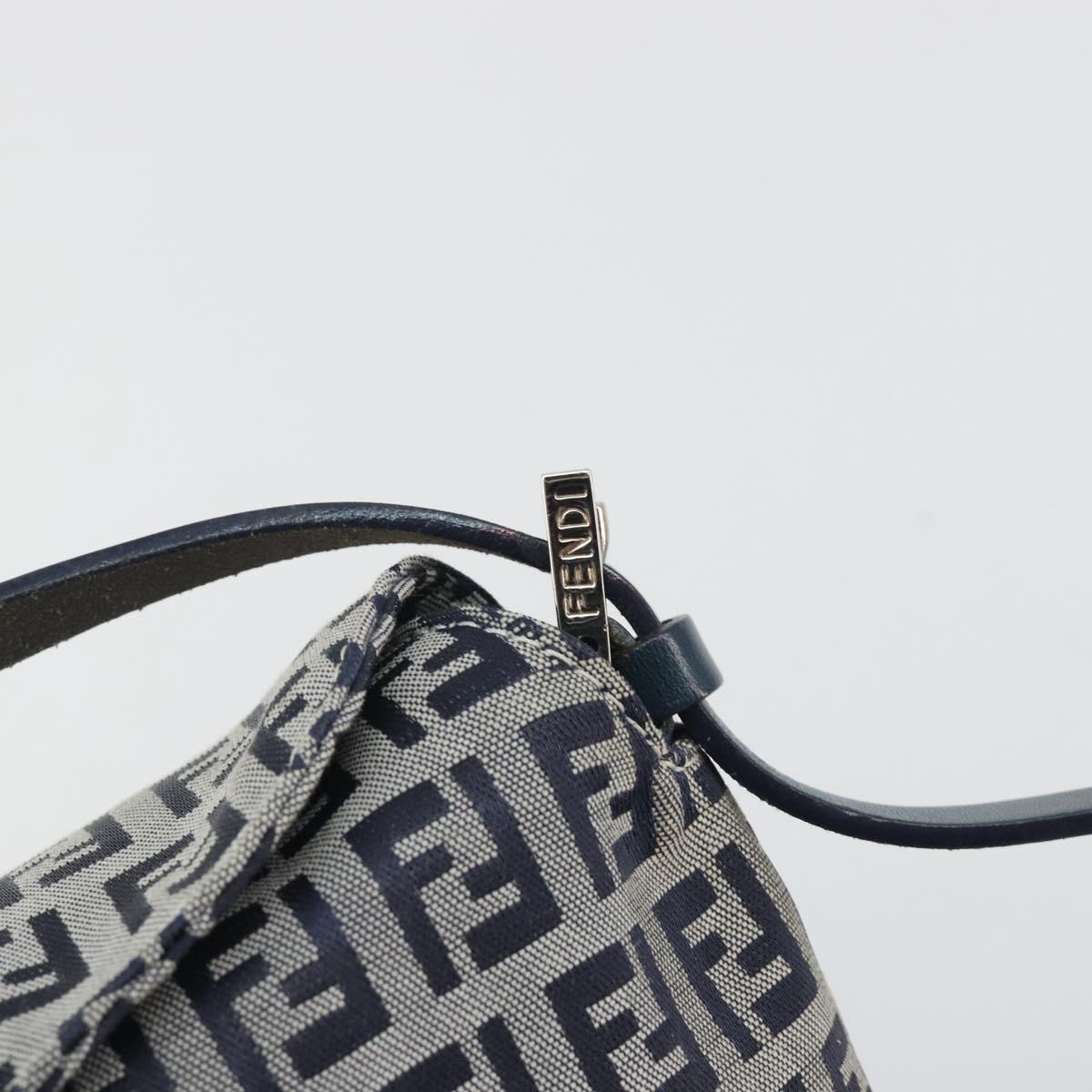 FENDI Zucchino Canvas Mamma Baguette Shoulder Bag Navy Silver Auth ep15583