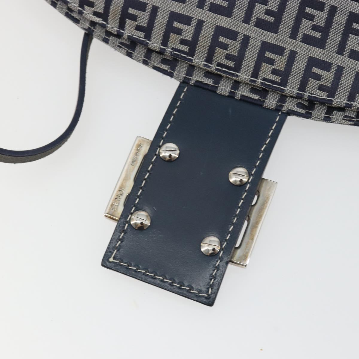 FENDI Zucchino Canvas Mamma Baguette Shoulder Bag Navy Silver Auth ep15583