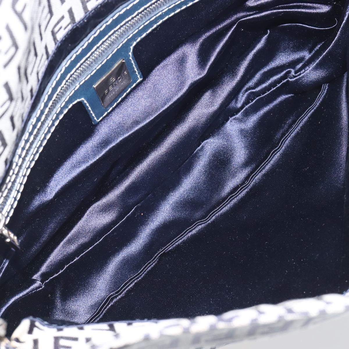 FENDI Zucchino Canvas Mamma Baguette Shoulder Bag Navy Silver Auth ep15583