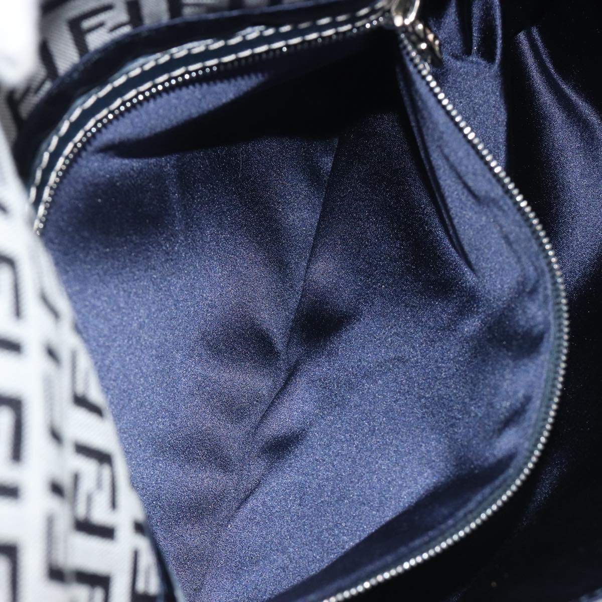 FENDI Zucchino Canvas Mamma Baguette Shoulder Bag Navy Silver Auth ep15583