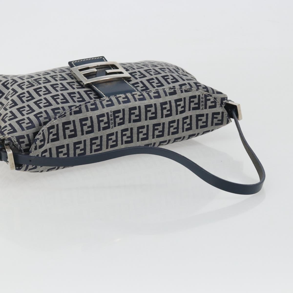 FENDI Zucchino Canvas Mamma Baguette Shoulder Bag Navy Silver Auth ep15583