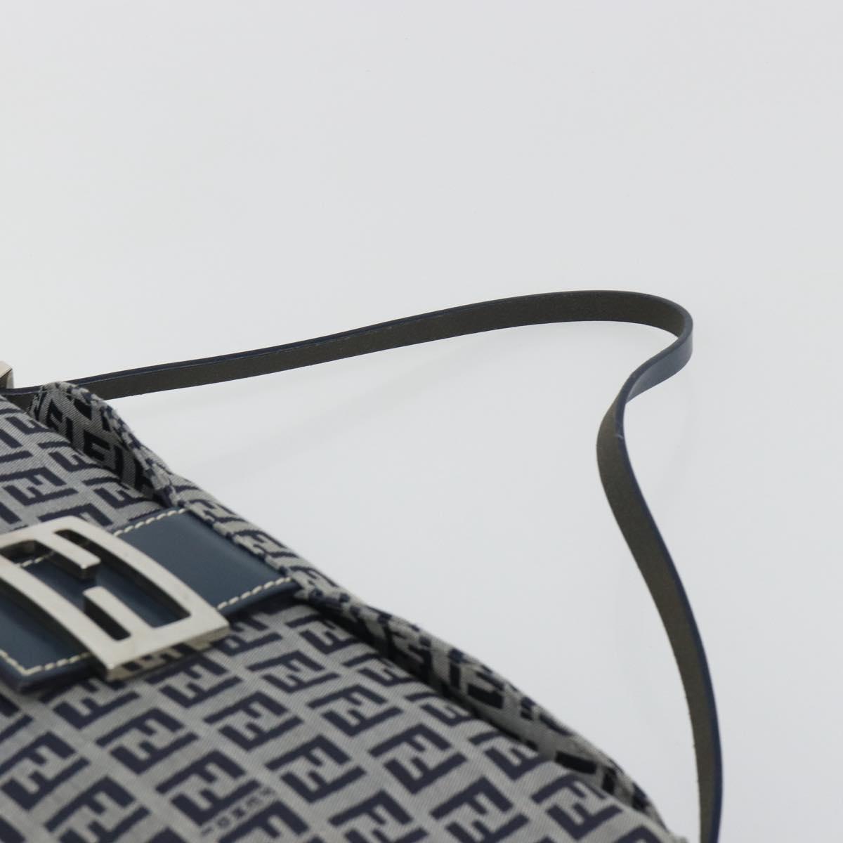 FENDI Zucchino Canvas Mamma Baguette Shoulder Bag Navy Silver Auth ep15583