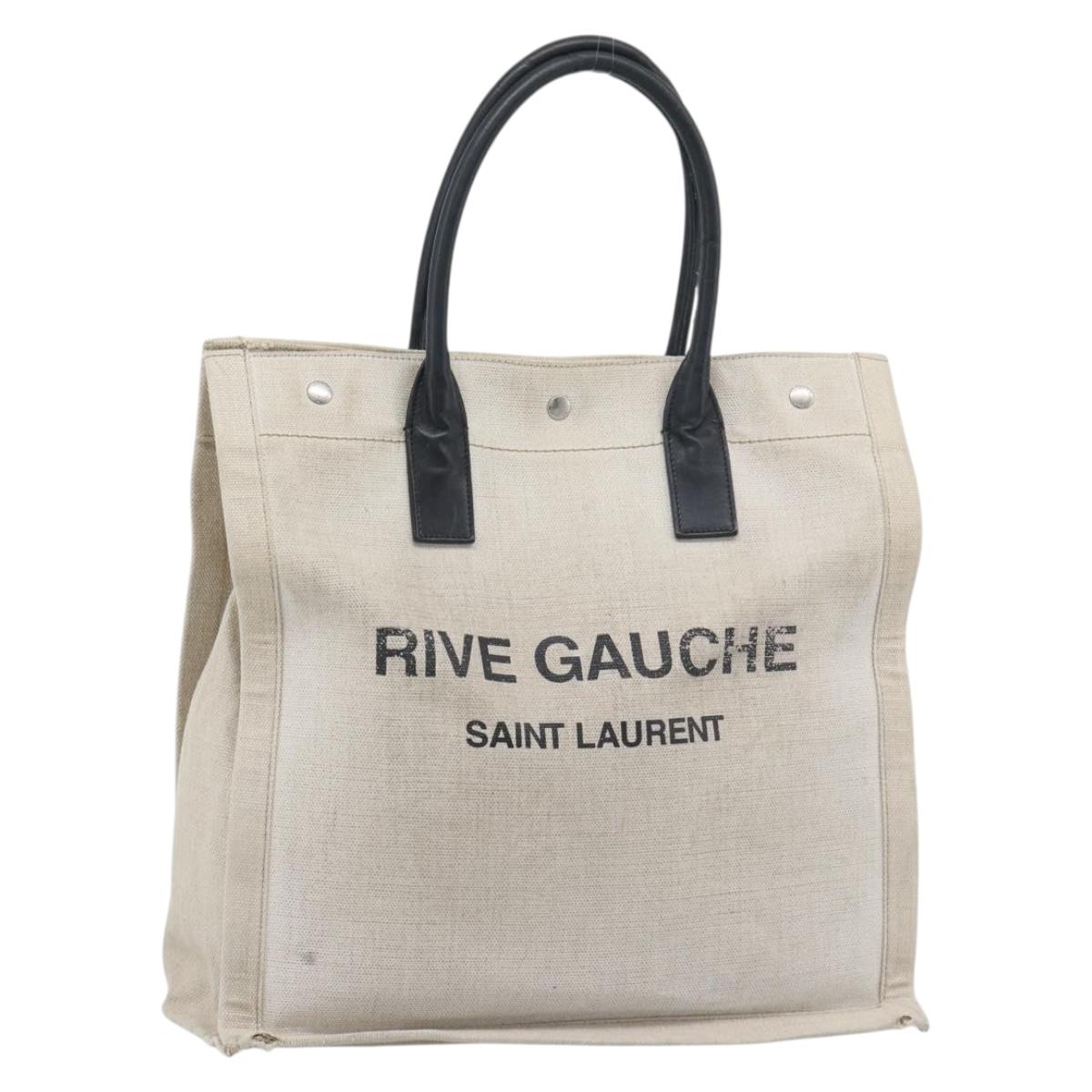 SAINT LAURENT Rive Gauche Hand Bag Coated Canvas Gray Silver Auth ep15584