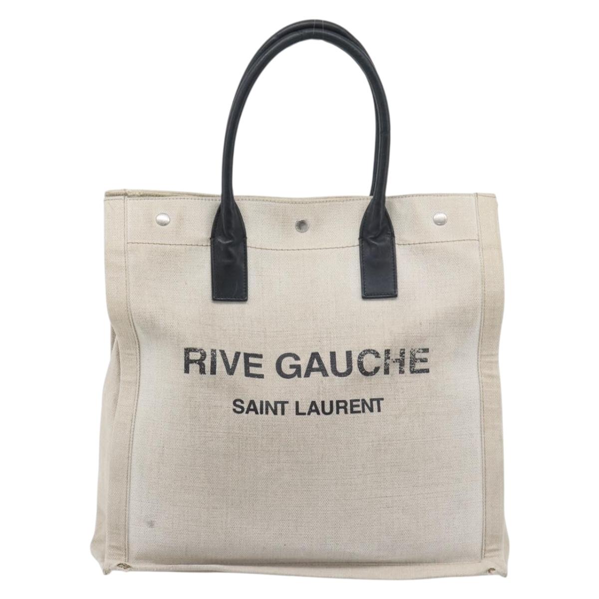 SAINT LAURENT Rive Gauche Hand Bag Coated Canvas Gray Silver Auth ep15584