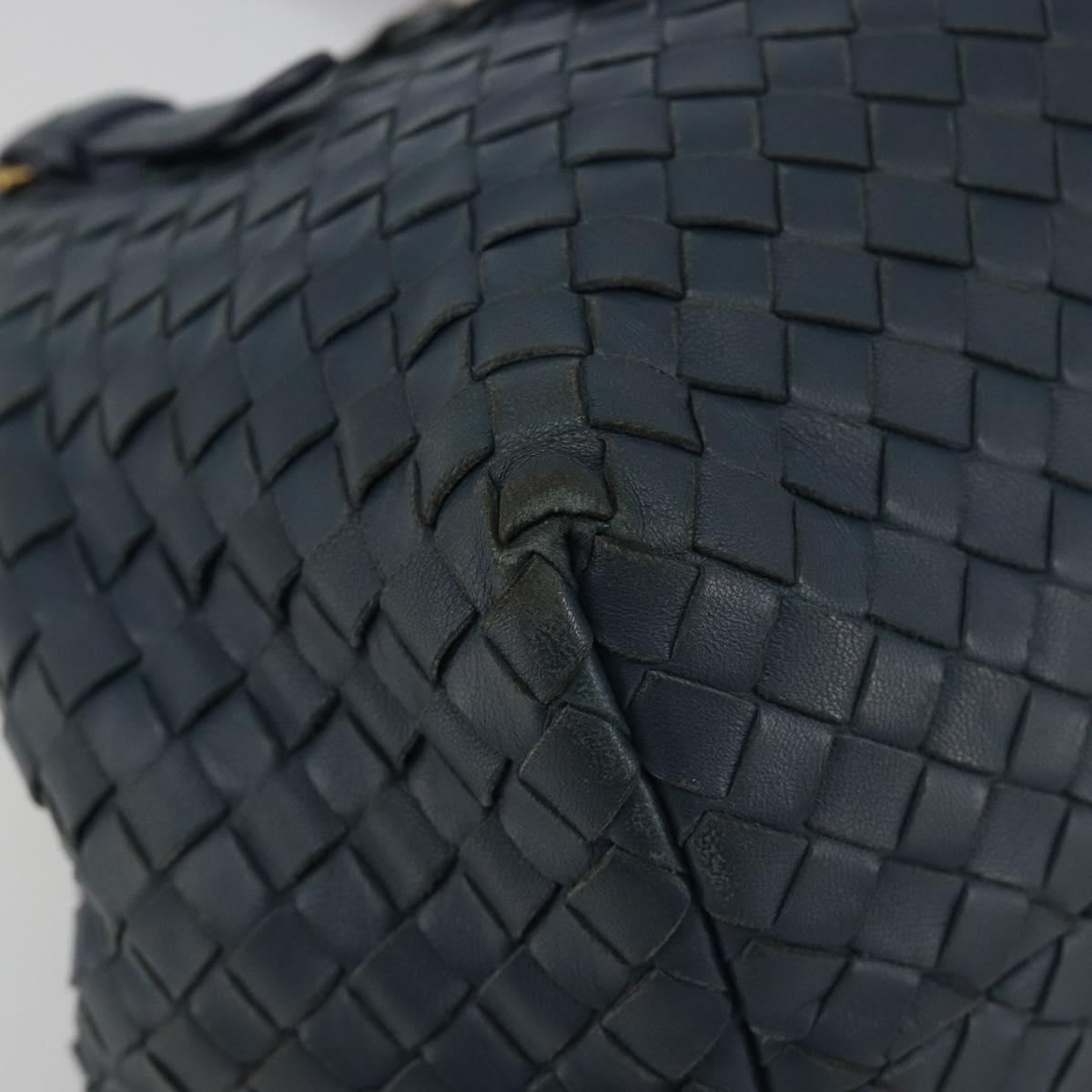 BOTTEGA VENETA INTRECCIATO Hand Bag Leather Blue Gold Auth ep15585