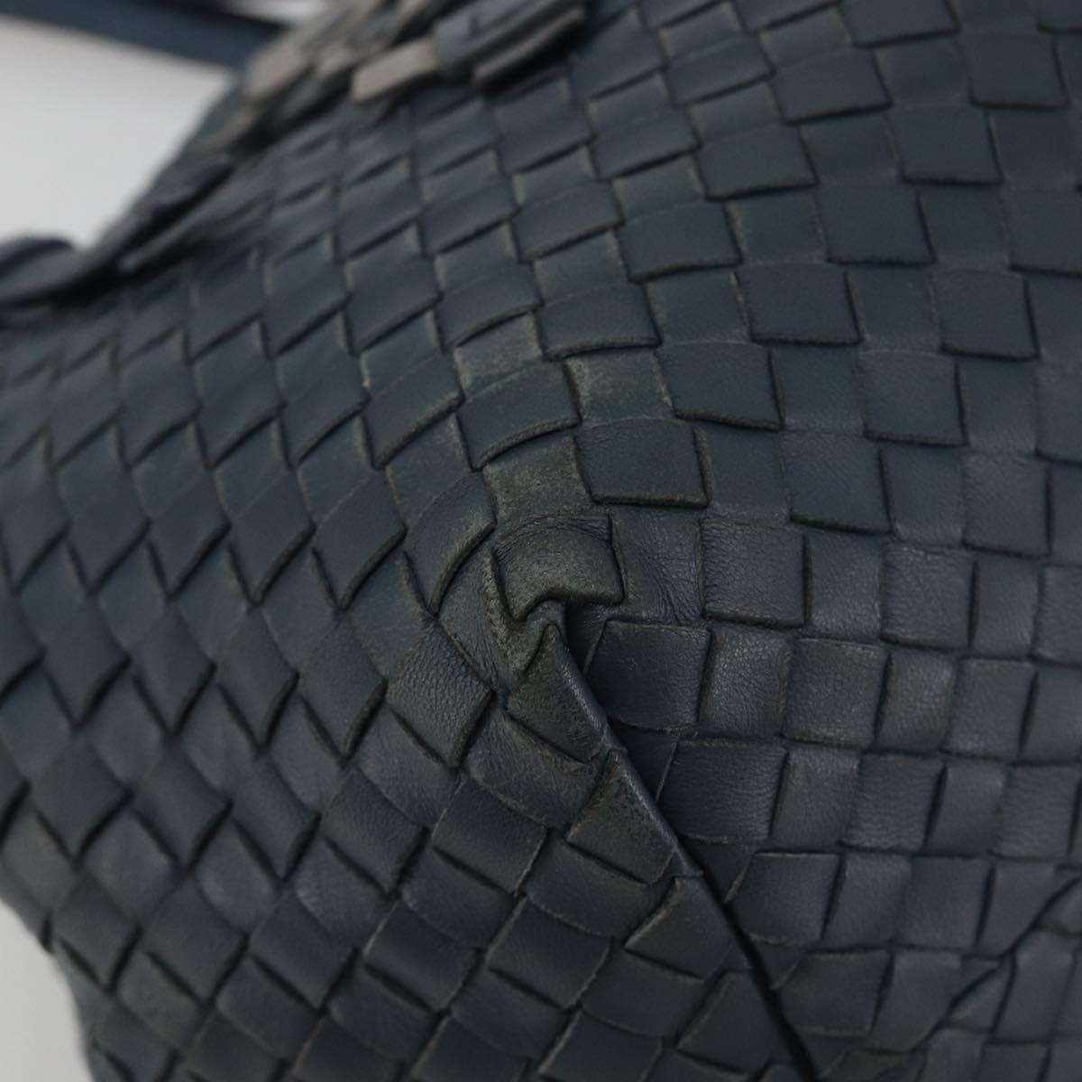 BOTTEGA VENETA INTRECCIATO Hand Bag Leather Blue Gold Auth ep15585