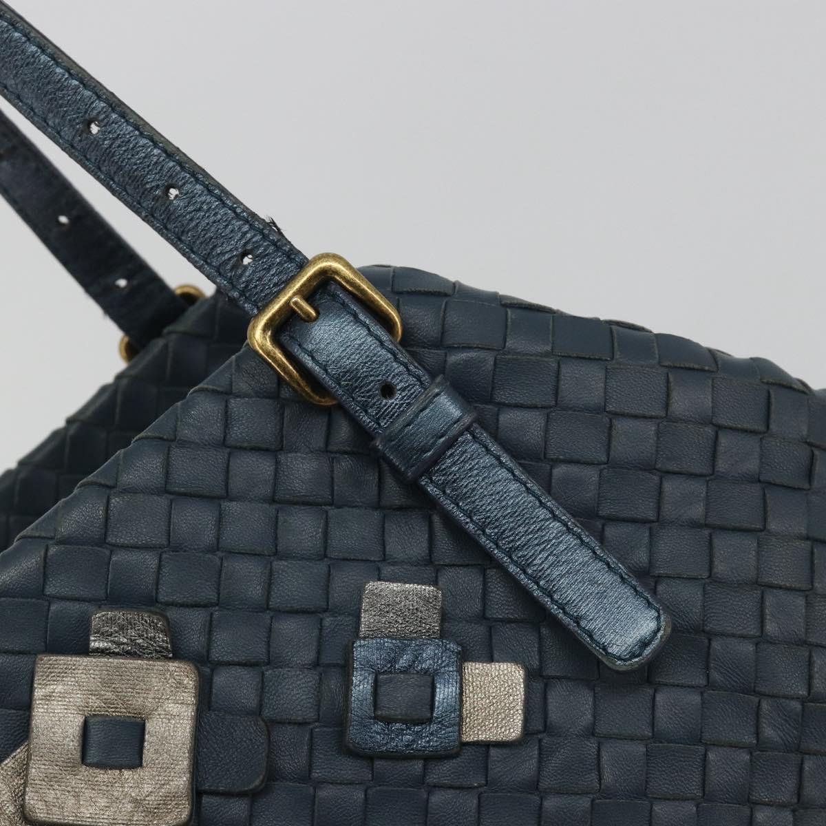 BOTTEGA VENETA INTRECCIATO Hand Bag Leather Blue Gold Auth ep15585