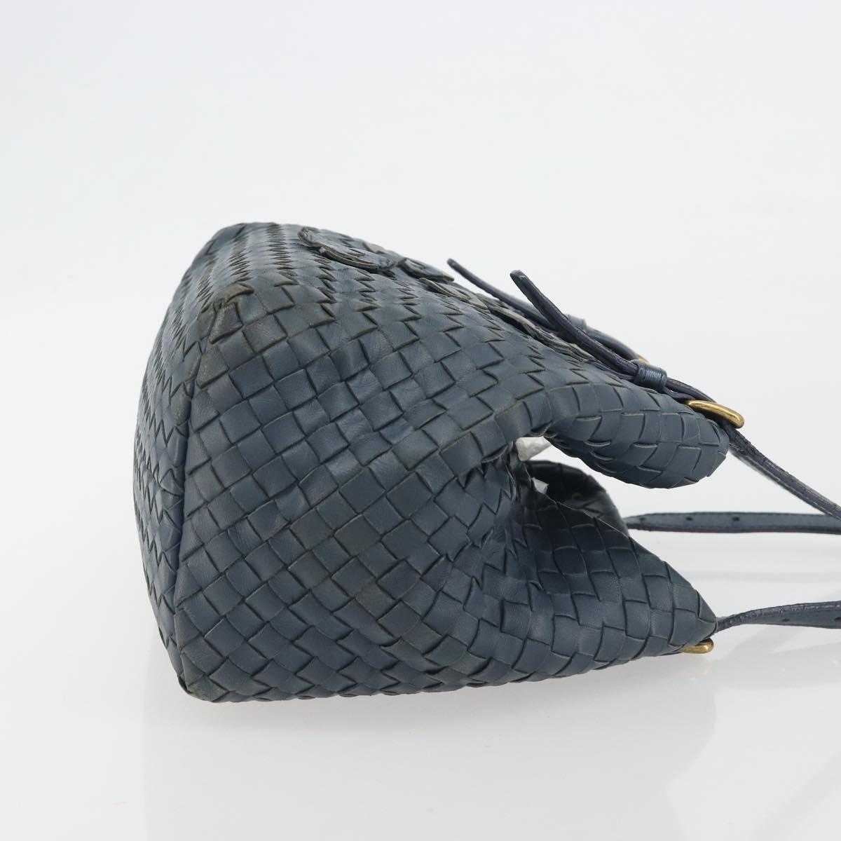 BOTTEGA VENETA INTRECCIATO Hand Bag Leather Blue Gold Auth ep15585