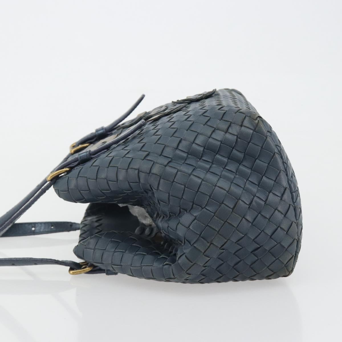 BOTTEGA VENETA INTRECCIATO Hand Bag Leather Blue Gold Auth ep15585