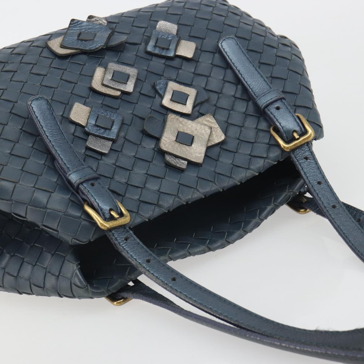 BOTTEGA VENETA INTRECCIATO Hand Bag Leather Blue Gold Auth ep15585