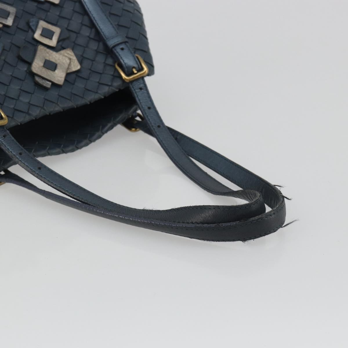 BOTTEGA VENETA INTRECCIATO Hand Bag Leather Blue Gold Auth ep15585