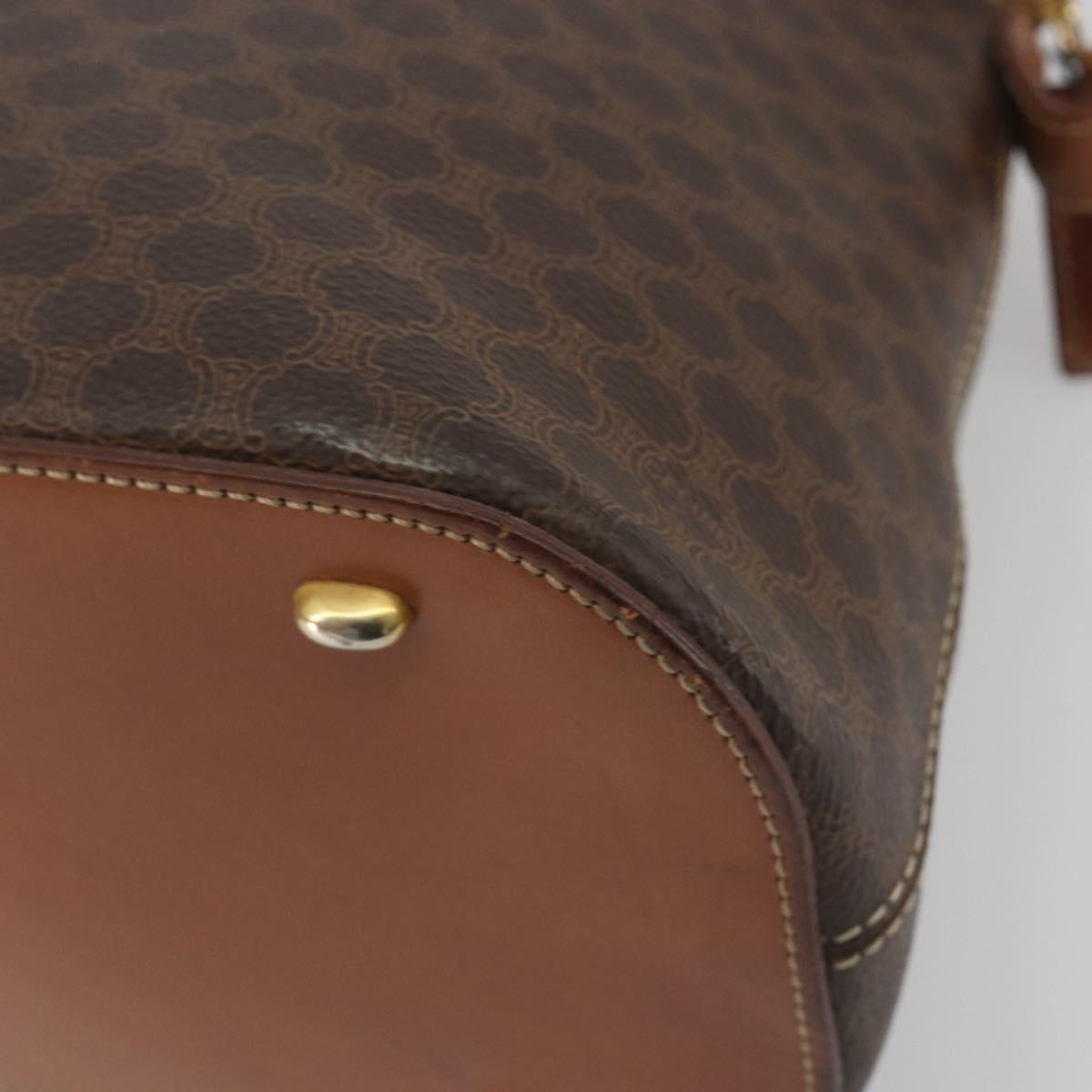 CELINE Macadam Canvas Hand Bag PVC Brown Gold Auth ep15587